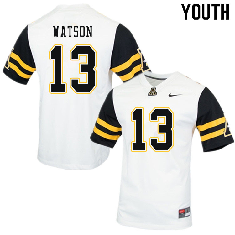 Youth #13 Keishawn Watson Appalachian State Mountaineers College Football Jerseys Sale-White - Click Image to Close